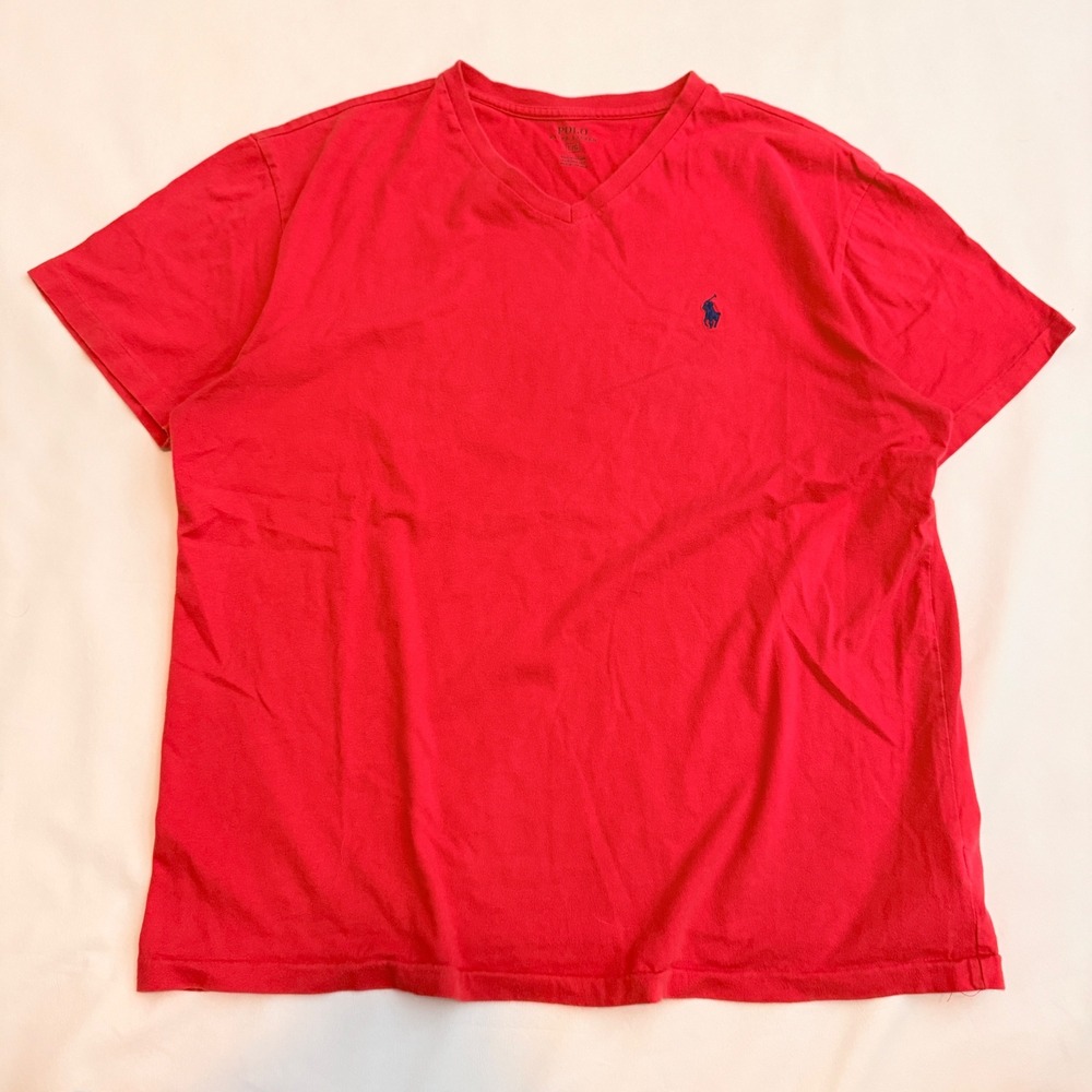 Polo Ralph Lauren V-Neck T-Shirt Men Large Red Short Sleeve Pony Logo
